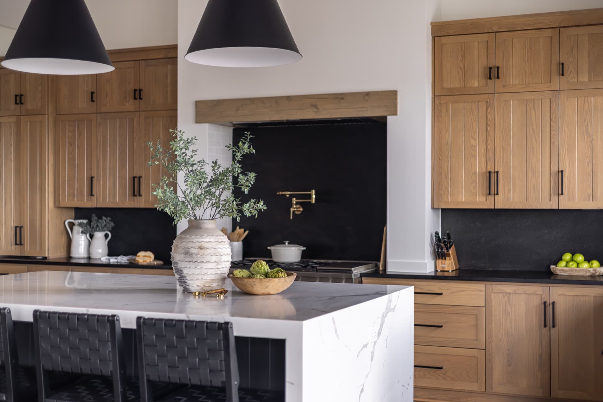 Modern Oak Kitchen with Marble Island