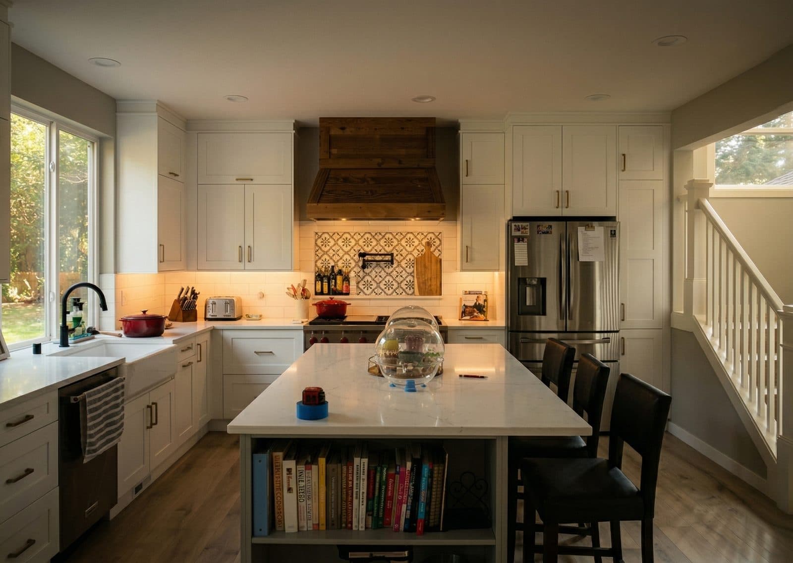 Pattern Tile & Wood Hood Kitchen