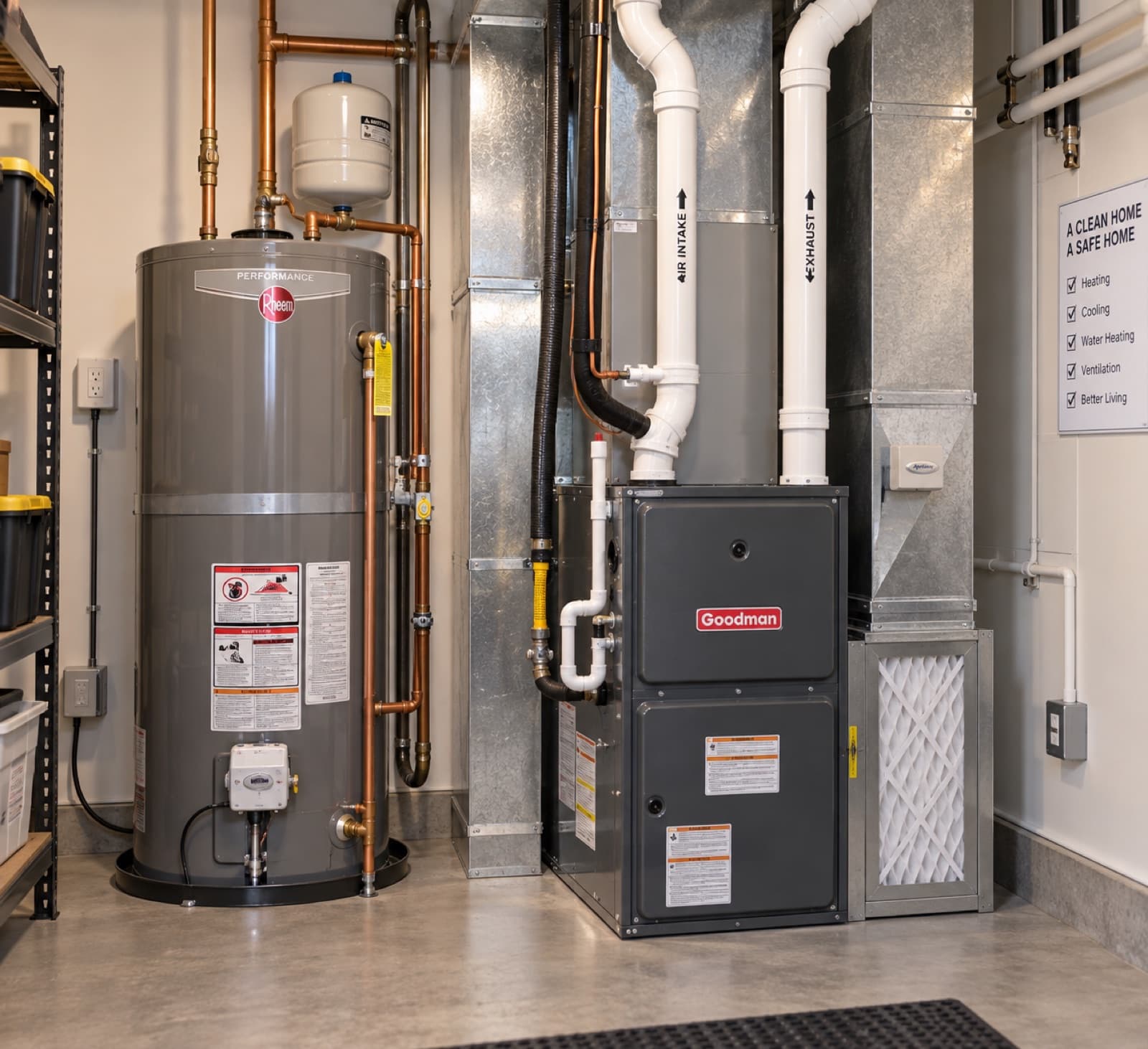 Water heater and furnace in a mechanical room